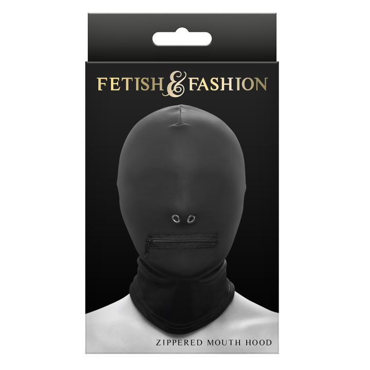 FETISH & FASHION ZIPPERED MOUTH HOOD BLACK