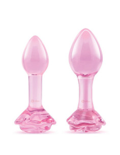 B-VIBE PINK ROSES GLASS BUTT PLUG TRAINING SET
