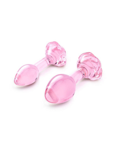 B-VIBE PINK ROSES GLASS BUTT PLUG TRAINING SET